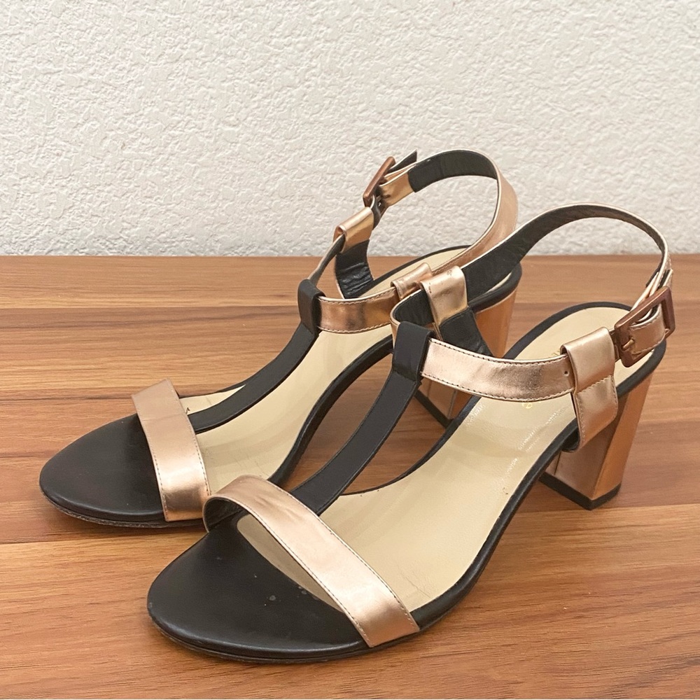 KATE SPADE NY Rose Gold/Black Chunky Block Heel Sandals Size 6.5